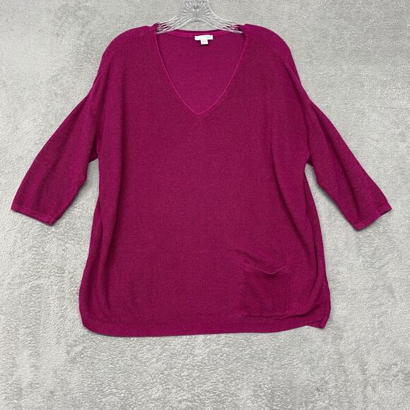 J Jill Sweater Womens Large Pink Linen‎ V Neck Half Sleeve Pullover Coastal - Picture 1 of 6